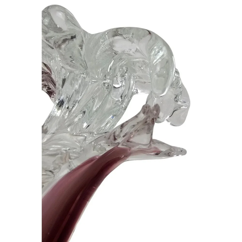 Murano Style Blown Art Glass Dolphin Sculpture Purple White Swirl Waves Figurine